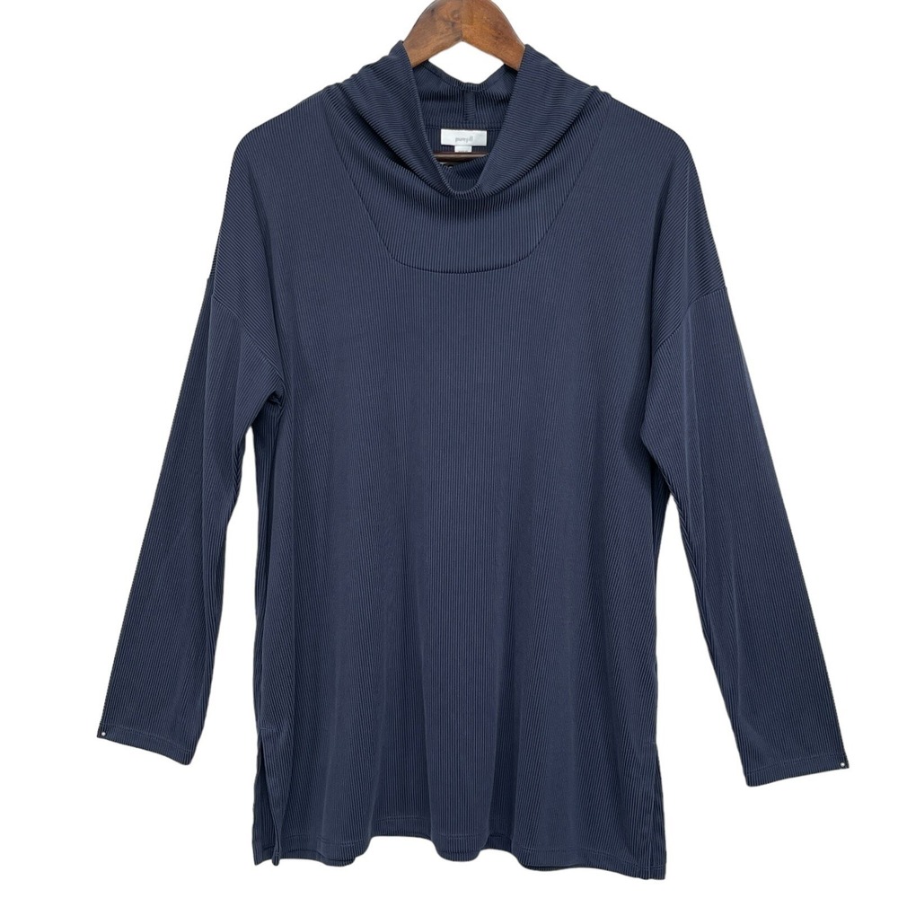 Pure Jill Cowl Neck Tunic Womens Medium Navy Blue Ribbed Tencel Modal Excellent